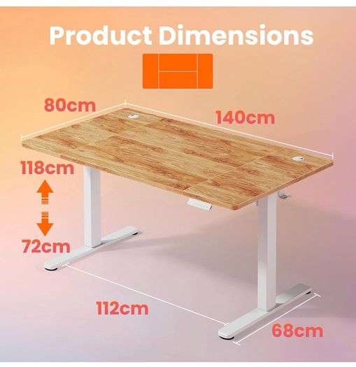 Standing Desk with USB Charging Port, 140 x 80 cm, 4 Preset Height Settings