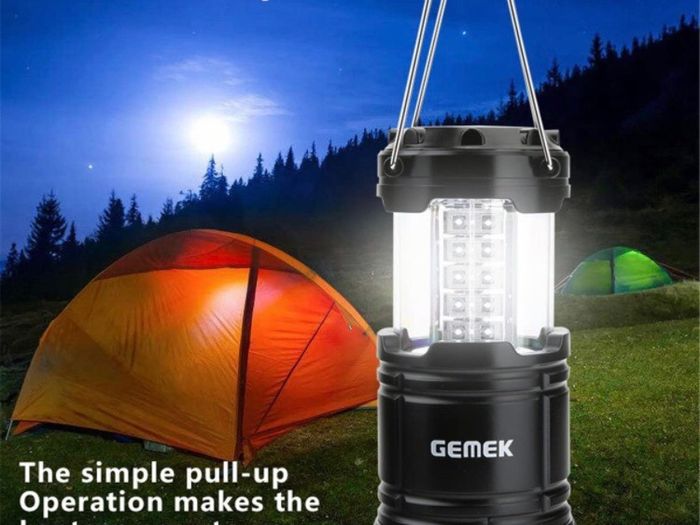 2 Pack LED Camping Lantern, Survival Kit for Emergency, Storm, Outages, Outdoor Portable Lantern, 6 AA Batteries Included (Black, Collapsible)