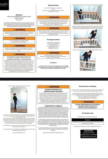 Nalamoves 230cm Wall Bars Complete Home Workout Bundle