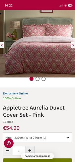 BNWT King size Appletree Aurelia Duvet Cover Set pink