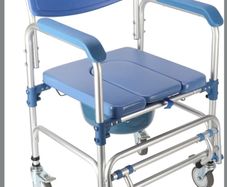 4-in-1 Wheeled Shower Chair, Bathroom Shower Chair with Wheels for Elderly, Waterproof Wheeled Commode Toilet Chair with Removable Bucket, Bedside Commode Chair on Wheels for the Disabled