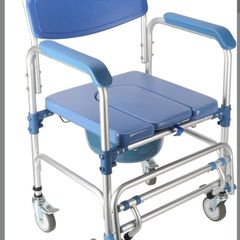 4-in-1 Wheeled Shower Chair, Bathroom Shower Chair with Wheels for Elderly, Waterproof Wheeled Commode Toilet Chair with Removable Bucket, Bedside Commode Chair on Wheels for the Disabled