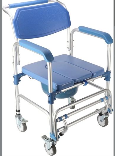 4-in-1 Wheeled Shower Chair, Bathroom Shower Chair with Wheels for Elderly, Waterproof Wheeled Commode Toilet Chair with Removable Bucket, Bedside Commode Chair on Wheels for the Disabled