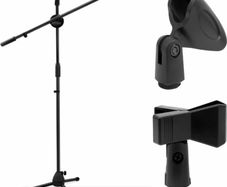 Ohuhu Mic Stand Tripod with Mic Clips, Boom Mic Stand Music Stand for Singing Speech Home Studio Usage, Height Adjustable