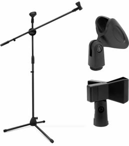 Ohuhu Mic Stand Tripod with Mic Clips, Boom Mic Stand Music Stand for Singing Speech Home Studio Usage, Height Adjustable
