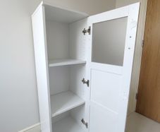 White Slim Tall Storage Cabinet with Frosted Glass Door (Excellent Condition)