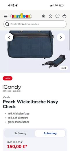 icandy peach navy check changing diaper bag and footmuff