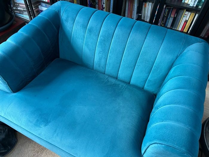 Teal dfs Enchanted sofa set. Four seater and cuddle seat.