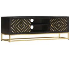 TV Cabinet Black and Gold 120x30x40 cm Solid Mango Wood