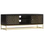 TV Cabinet Black and Gold 120x30x40 cm Solid Mango Wood Image 5