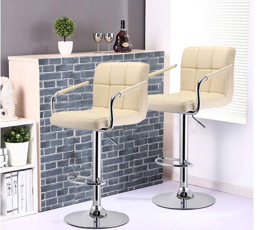 Black/Armrest 2 x Bar Stools with Backrest Height Adjustment, 360 Degree Rotation