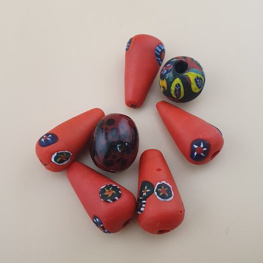 Vintage Venetian Style Millefiori Glass Beads Lot of 7