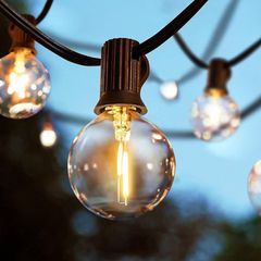 FREE P&P LED Outdoor Festoon Lights Mains Powered, 25FT Globe String Lights with 23pcs E12 Socket, 25Pcs G40 1W Plastic Bulbs Festoon Lights, Waterproof Garden Lights for Outside Patio Backyard Party