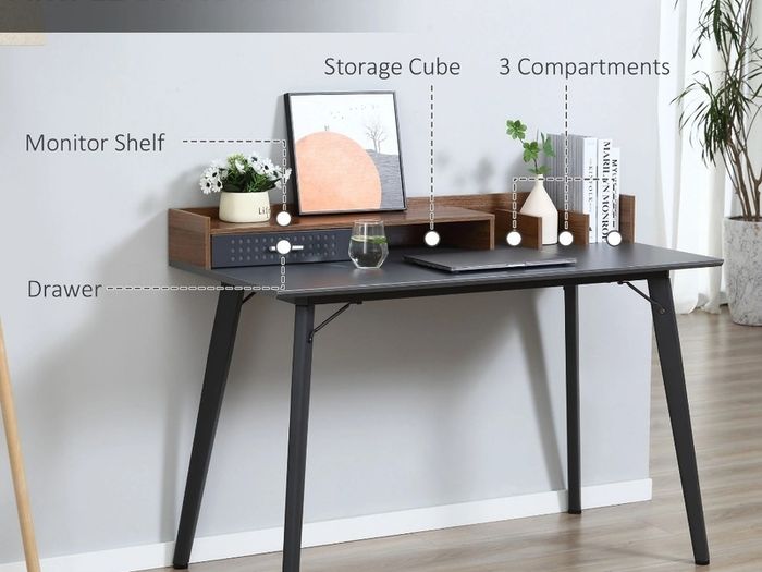 New Computer Desk with Monitor Stand, Drawer and Storage Compartments. Compact Desk for Home Office
