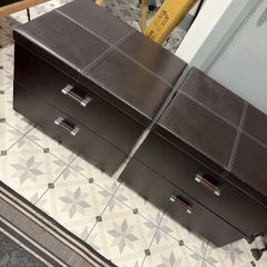 Two leather bed side lockers