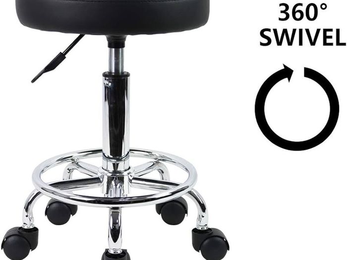MULTIPLE COLOURS AVAILABLE  PU Leather Round Rolling Stool with Foot Rest Swivel Height Adjustment Spa Drafting Salon Tattoo Work Office Massage Stools Task Chair Small