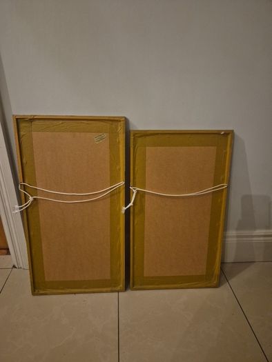 Beautiful pair of mid century style abstract paintings,African/tribal motif,skibbreen framed