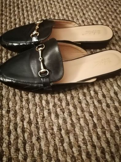 Black mule loafer woman's shoes