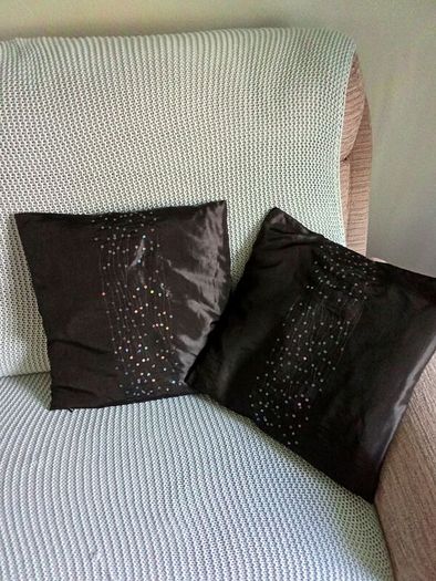 2 Beautiful Black Satin Sequin Cushions