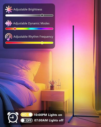 LuminexDesigns LED Corner Floor Lamp Colour Changing  Smart RGBIC Standing Lamp Black 150cm Dimmable Alexa Remote App Control Modern Mood Ambient Light Bar Music Sync for Living Room Bedroom Party TV