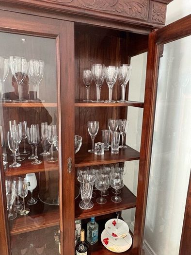 Large Ornate 7ft Wooden Glass Display Cabinet