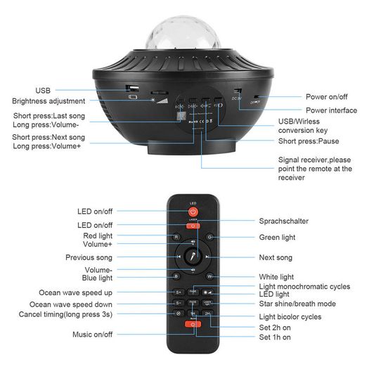 Star Projector Baby Kids Childrens Sleep Cot Aid LED Night Light Galaxy Ocean Wave Lamp Bluetooth Speaker Music w/ Remote