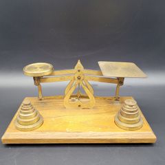 Antique Brass Postal Scales & Weights Warranted Accurate Desk Scales
