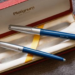 Never Used Vintage Platignum Deluxe 14K Gold Nib Fountain Pen + Ballpoint Set from '70s. Made in England.