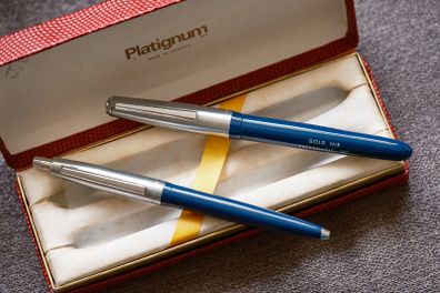 Never Used Vintage Platignum Deluxe 14K Gold Nib Fountain Pen + Ballpoint Set from '70s. Made in England.