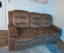 3 and 2 Seater Brown Suede Fabric Reclining Sofa