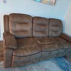 3 and 2 Seater Brown Suede Fabric Reclining Sofa