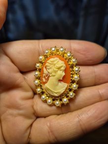 Vintage Cameo Brooch with Faux Pearls