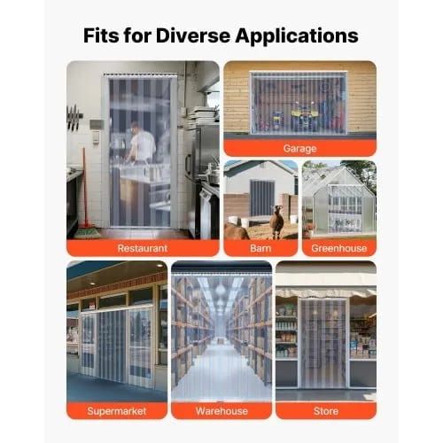 Strip Curtain PVC Door Curtain 121.9 cm x 243.8 cm Cooler Freezer Clear Plastic
