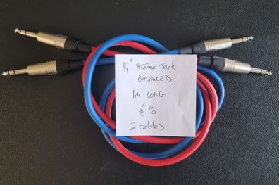 1/4" Jack to 1/4" Jack stereo patch cable 1M