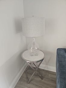 Contemporary Marble-Effect Side Table with Lamp
