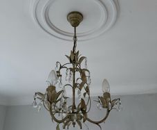Pair of Spanish 5-Arm Crystal Chandeliers Distressed Cream