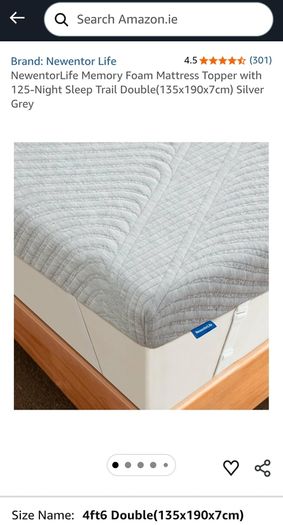Fabulous New 7cm  Memory Foam Mattress Topper with 125-Night Sleep Trail Double(135x190x7cm) Silver Grey