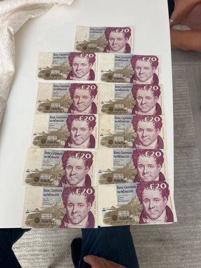 Irish 20 pound note in a frame