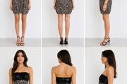 Women's Strapless Leopard Print Sequin Mini Dress  Size S