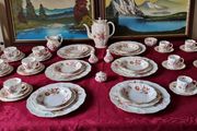 54 Piece Royal Crown Derby English Bone China Derby Posies Pattern Dinner, Tea And Coffee Service For 6 Person Setting Made In England