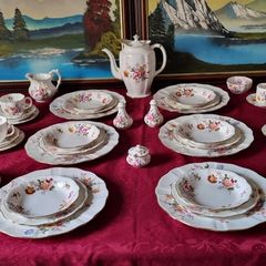 54 Piece Royal Crown Derby English Bone China Derby Posies Pattern Dinner, Tea And Coffee Service For 6 Person Setting Made In England