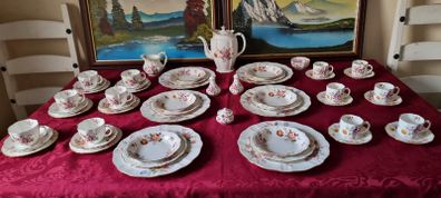 54 Piece Royal Crown Derby English Bone China Derby Posies Pattern Dinner, Tea And Coffee Service For 6 Person Setting Made In England
