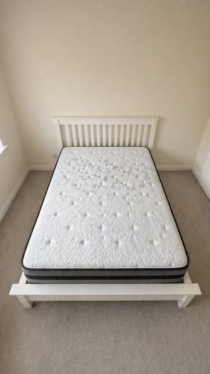 King Size White Wooden Bed Frame + Mattress