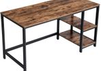 _Desk, Computer Desk, PC Table, Office Desk, with 2 Shelves on the Right or Left Side for Office, Bedroom, Steel Frame, 140 x 60 x 75 cm, Vintage Brown/Black