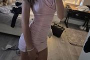 Pale Pink Ruched Halter Dress - Size XS