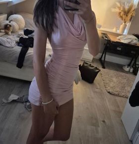 Pale Pink Ruched Halter Dress - Size XS