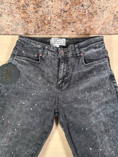 mens Siksilk jeans washed black bust knee riot denim Size Small W 30 L 34