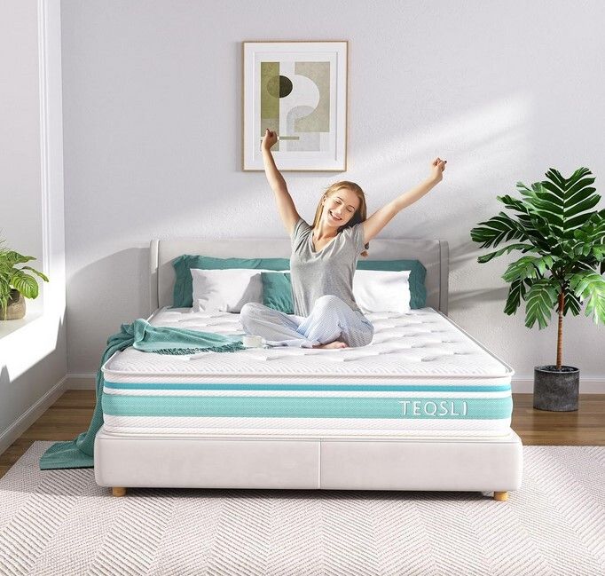 TeQsli Double Mattress 7-Zone Gel Memory Foam, 10 Inch Pocket Sprung Hybrid