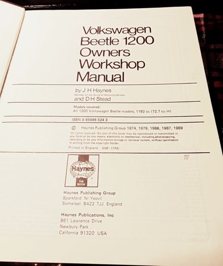 Haynes. VW 1200 Workshop Manual.