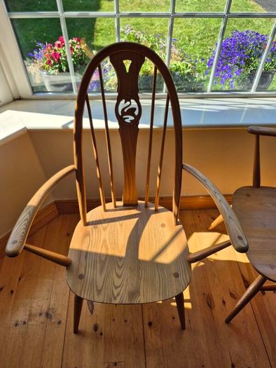 Pair of Vintage Ercol Blonde Swan Back Carver Dining Chairs